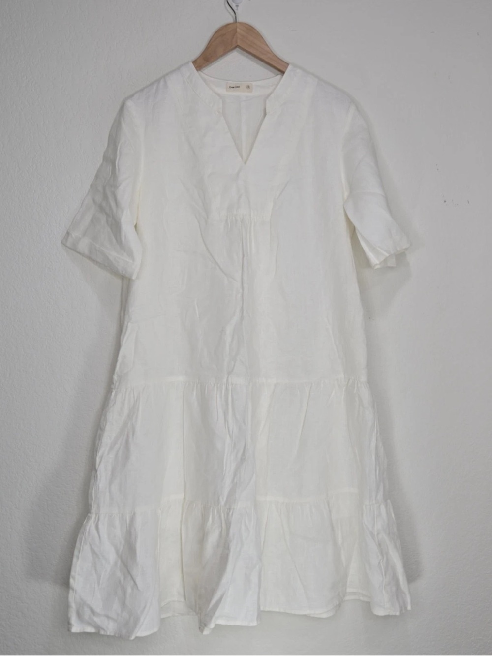 Grae Cove 100% Linen V-Neck Midi Dress White Short Sleeve Sustainable Size M